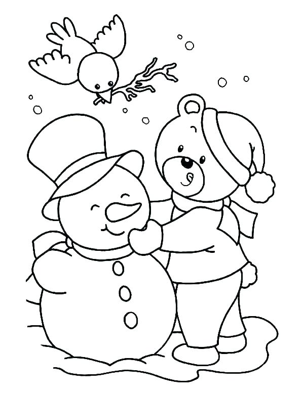 Bear Building Snowman Coloring Page