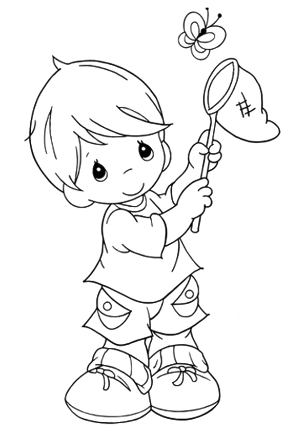 Boy Catching Butterfly Coloring Page