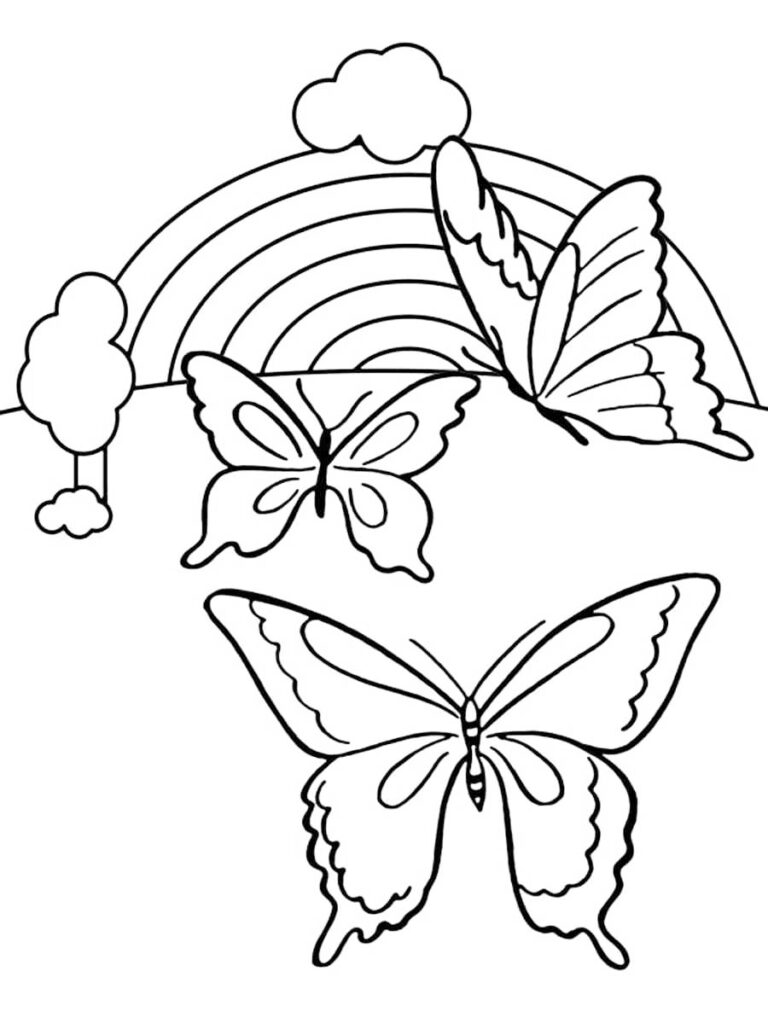 Butterflies And Rainbow Coloring Page