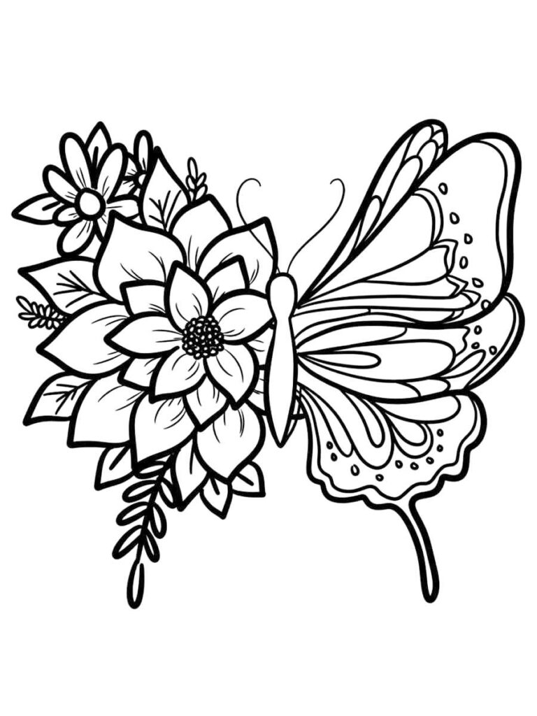 Butterfly Flowers Coloring Page