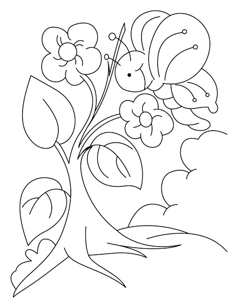 Butterfly On A Flower Kids Coloring Page