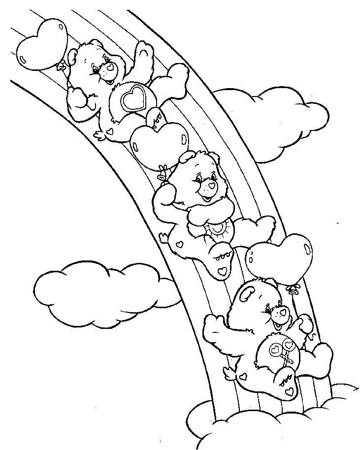 Carebears Sliding Down Rainbow Coloring Page