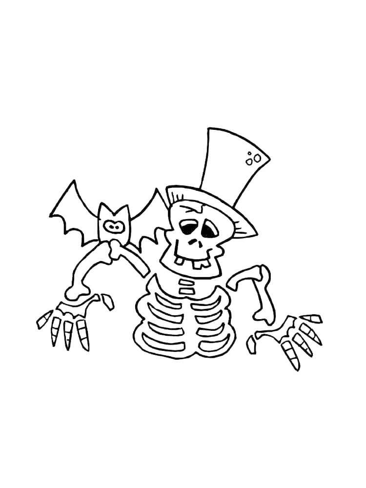 Cartoon Skeleton With Bat Coloring Page