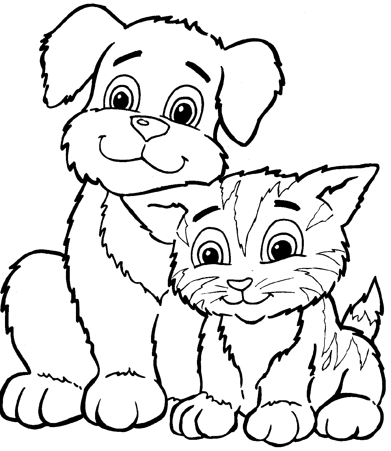 dog and cat coloring page