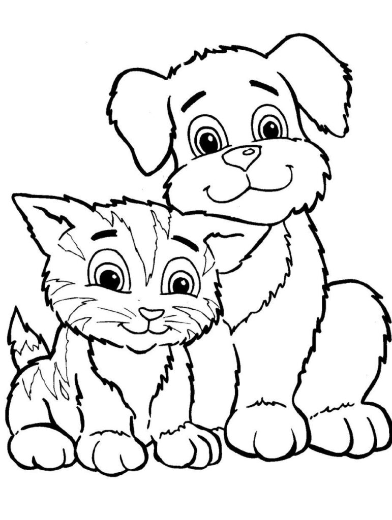 Cat And Dog Coloring Page