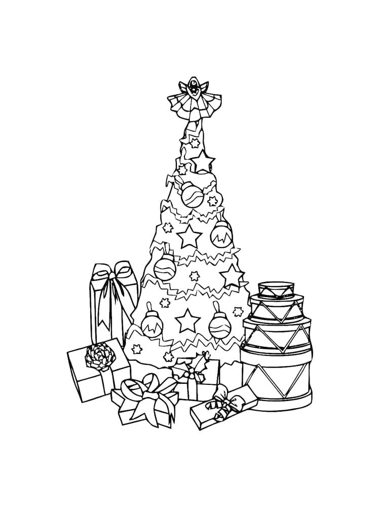 Christmas Tree With Presents Coloring Page