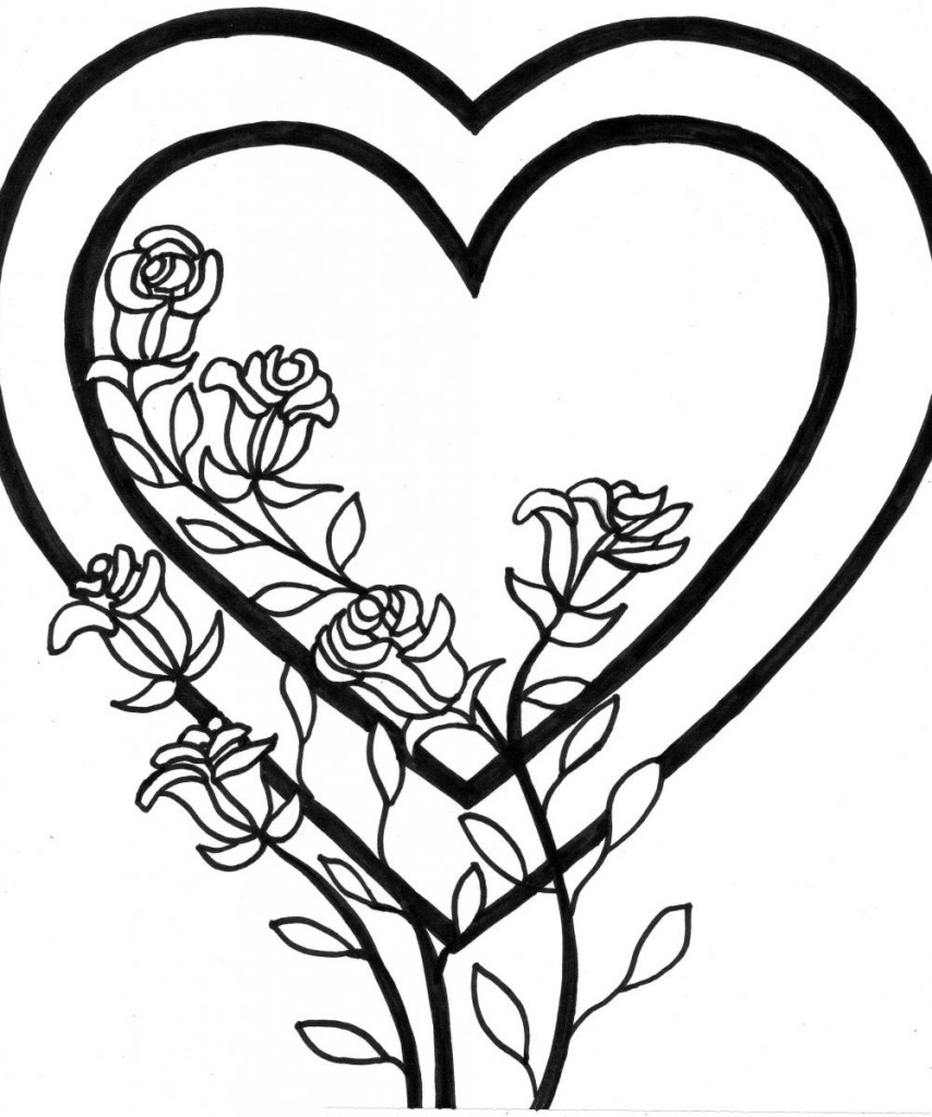Coloring Pages of Hearts and Roses