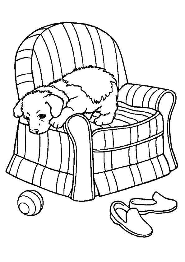 Cute Dog On Couch Coloring Page
