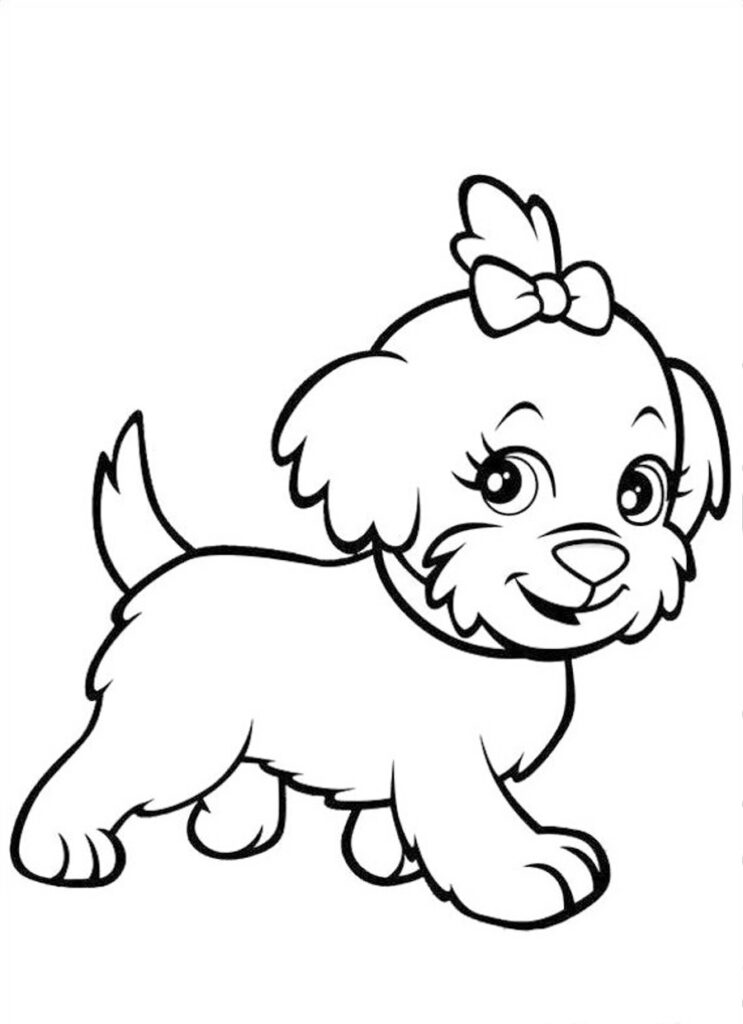Cute Dog With Bow Coloring Page