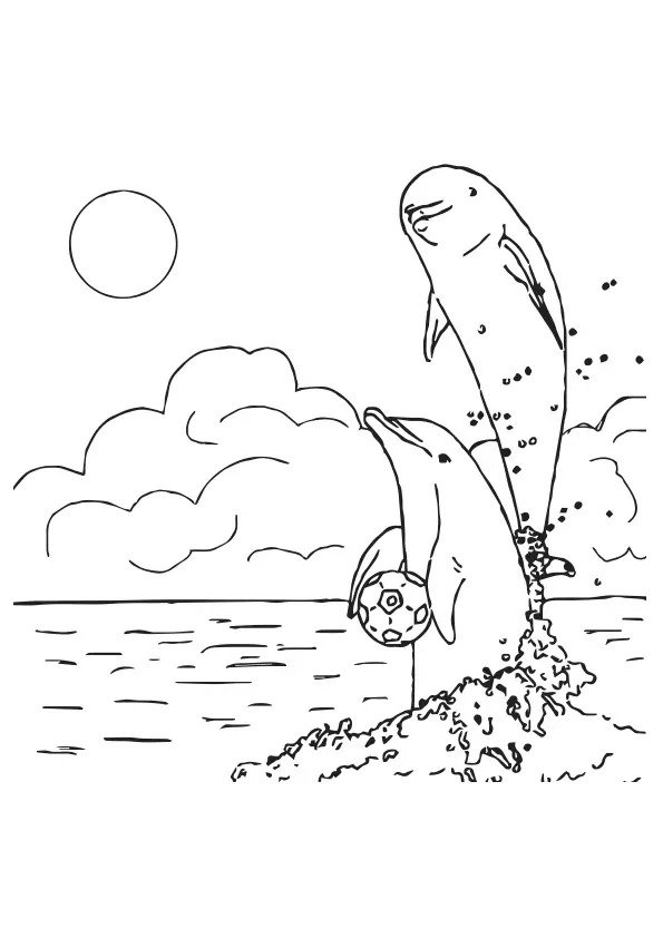 Cute Dolphins Swimming In The Ocean Coloring Page