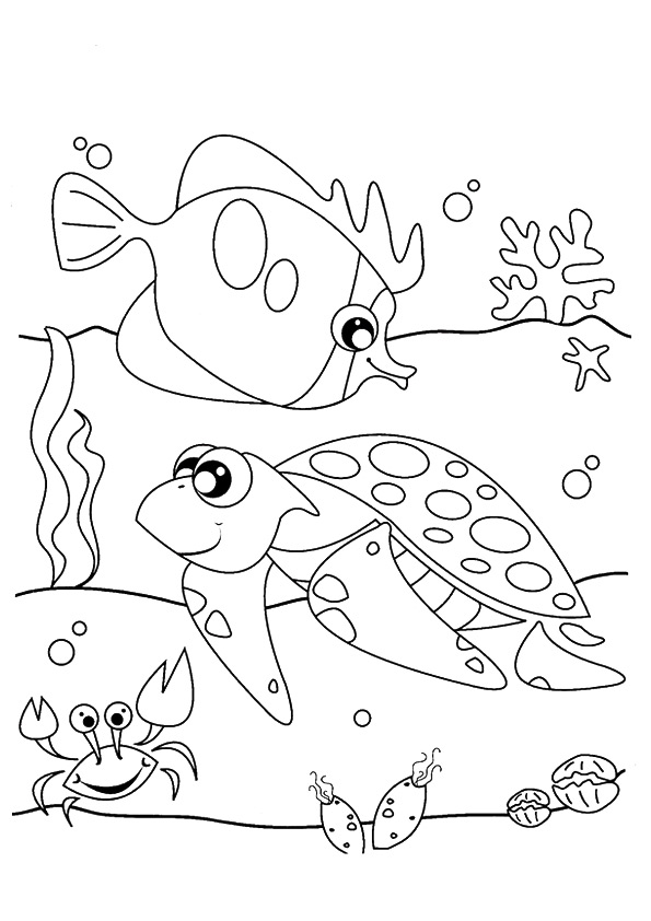 Cute Ocean Animals Coloring Page