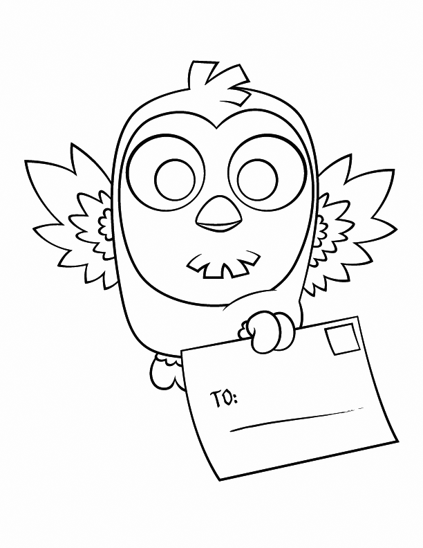 Cute Owl Delivering Postcard Coloring Page