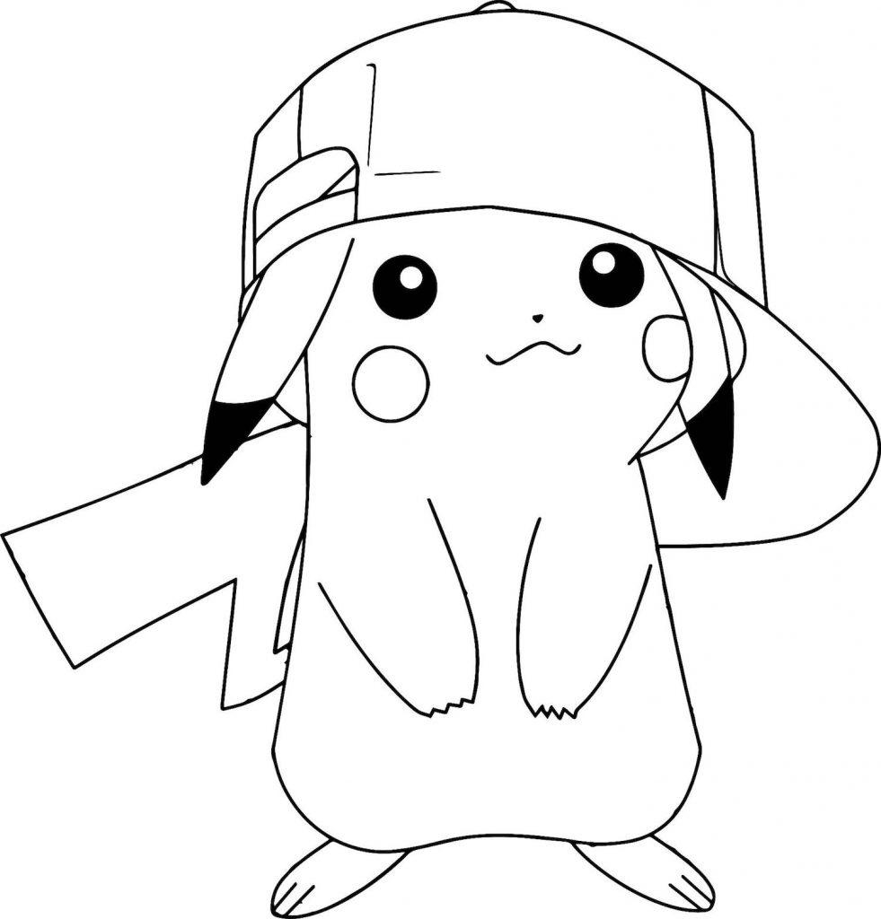 Cute Pikachu in Ashs Hat Coloring Page