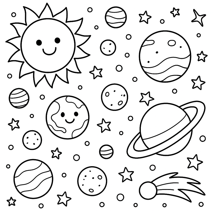 Cute Solar System Coloring Page