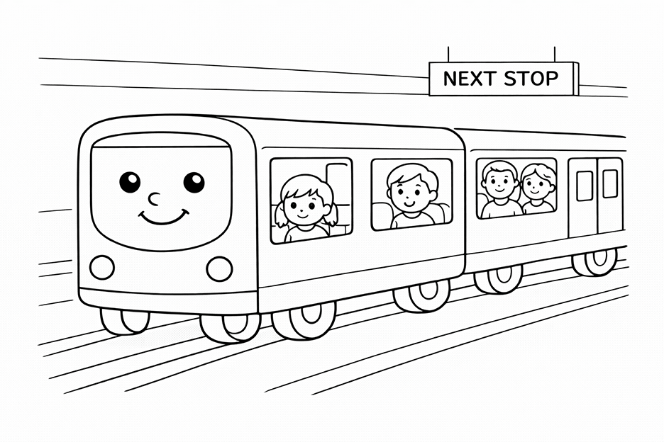 Cute Train Coloring Page For Preschool