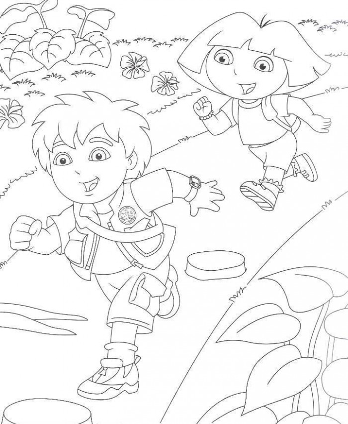 Diego and Dora Running Coloring Pages