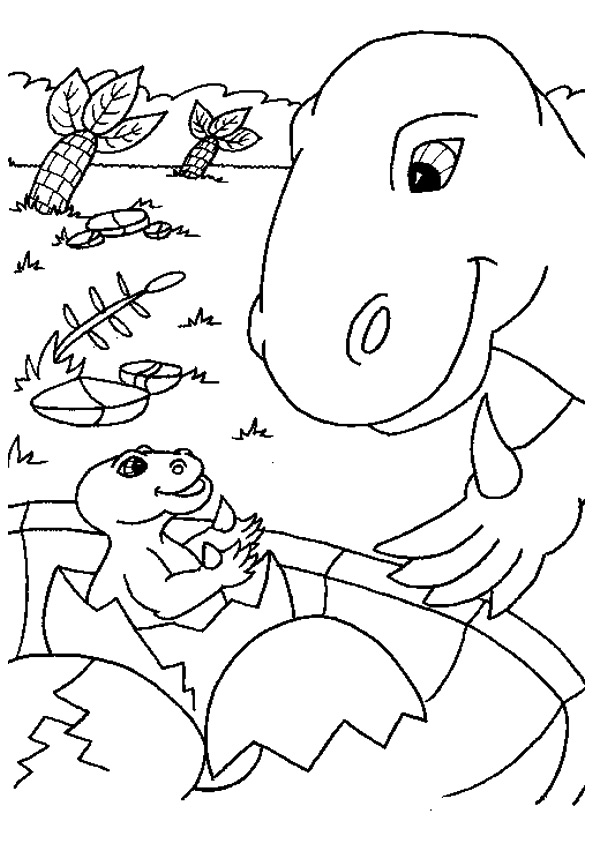 Dinosaur Baby Hatching From Egg Coloring Page