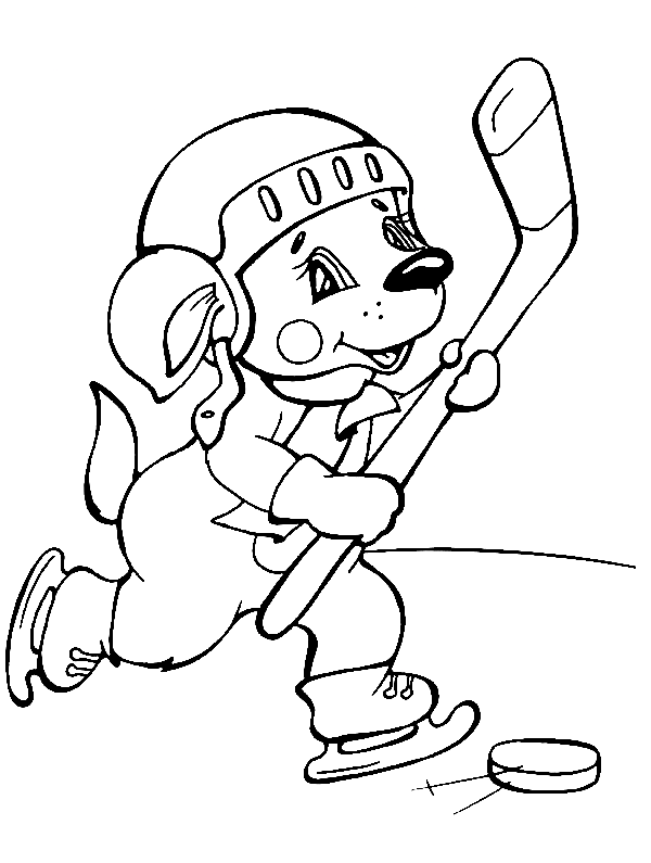 Dog Playing Hockey Coloring Page