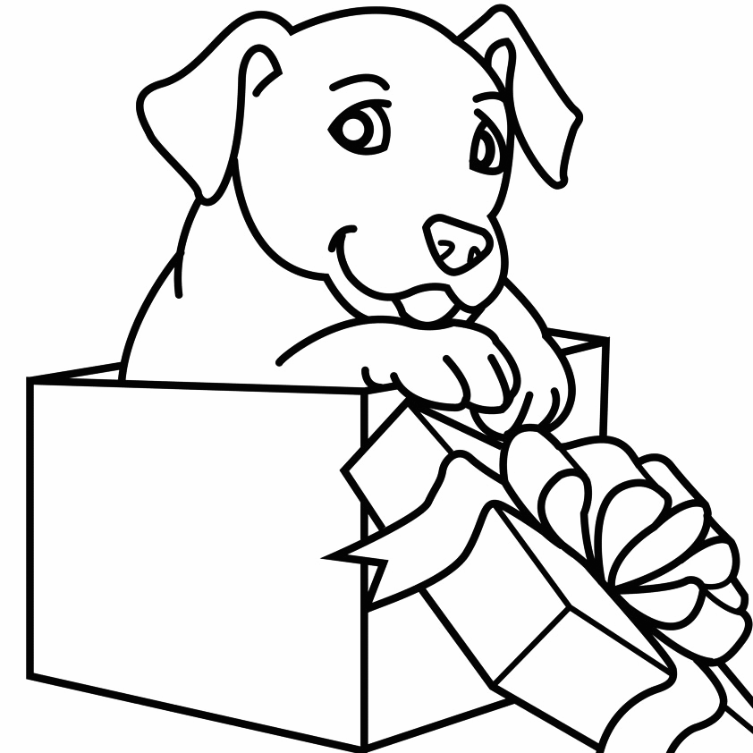 Dog Present For Christmas Coloring Page