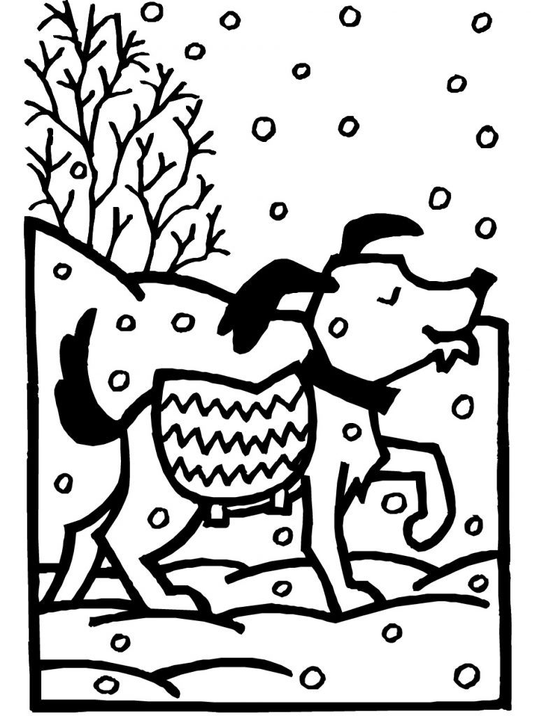 Dog Winter Animals Coloring Page