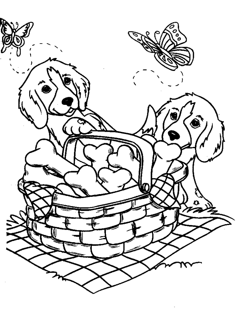 Doggy Picnic Coloring Page