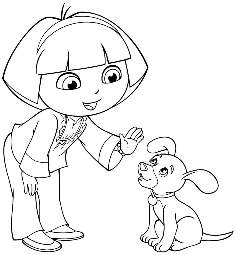 Dora Training Dog Coloring Page