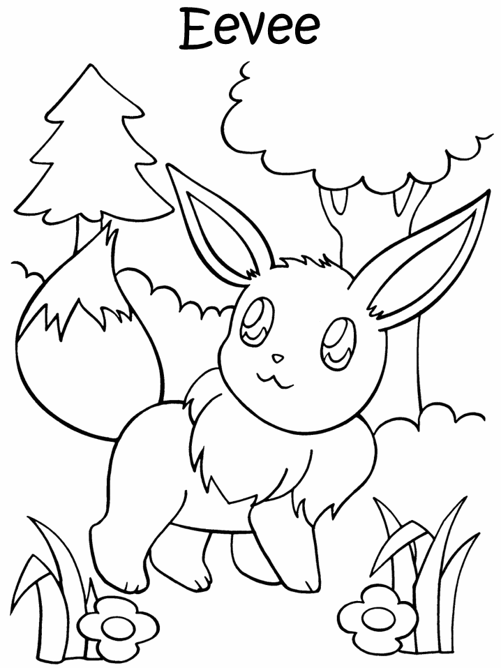 Eevee in the Forest Pokemon Coloring Pages
