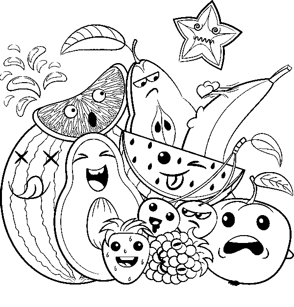 Funny Face Fruit Coloring Page