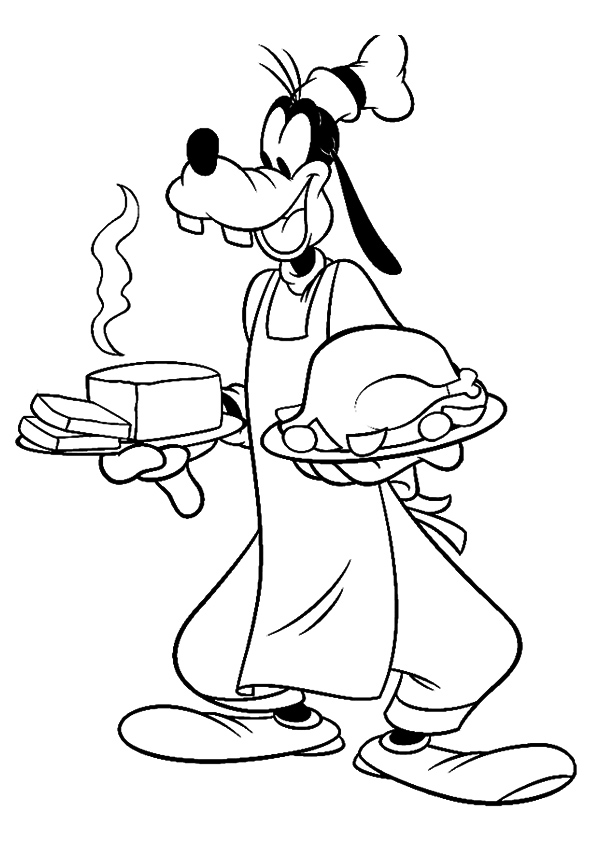 Goofy Serving Thanksgiving Dinner Coloring Page