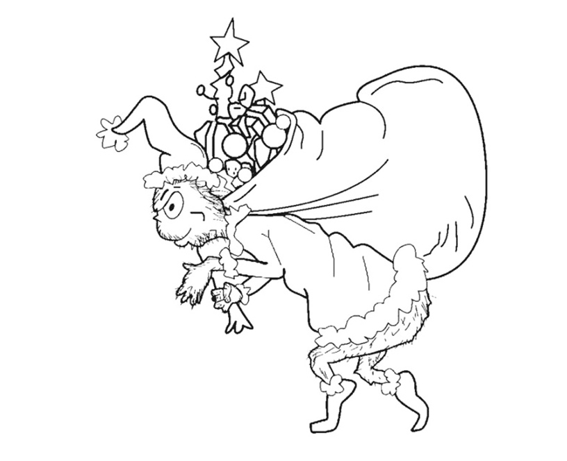 Grinch Sneaking Off With The Presents Coloring Page