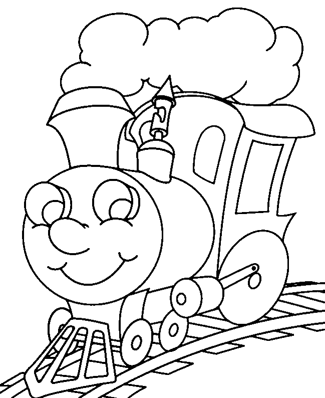 Happy Cartoon Train Coloring Page