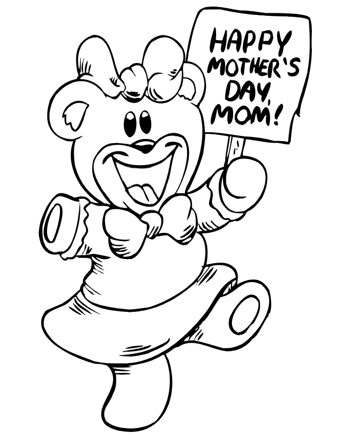 Happy Mothers Day Bear Coloring Page