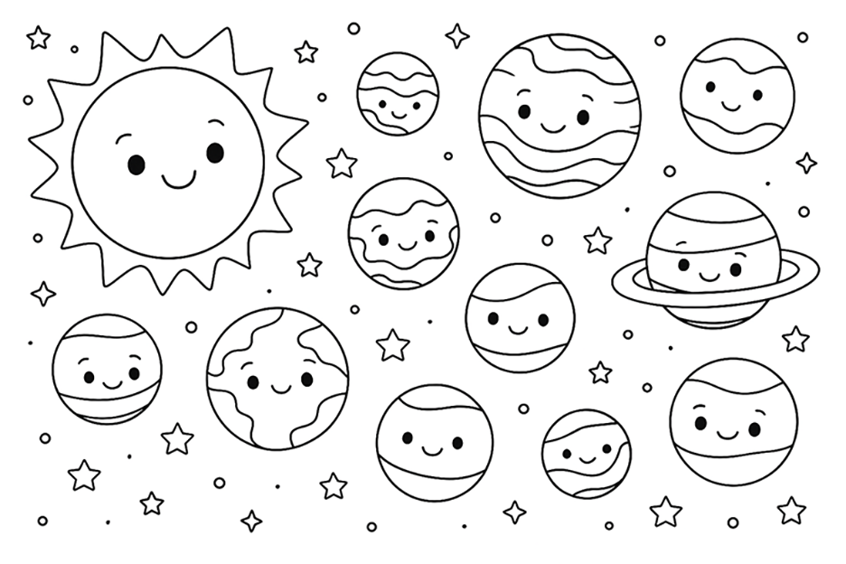 Happy Planets Coloring Page