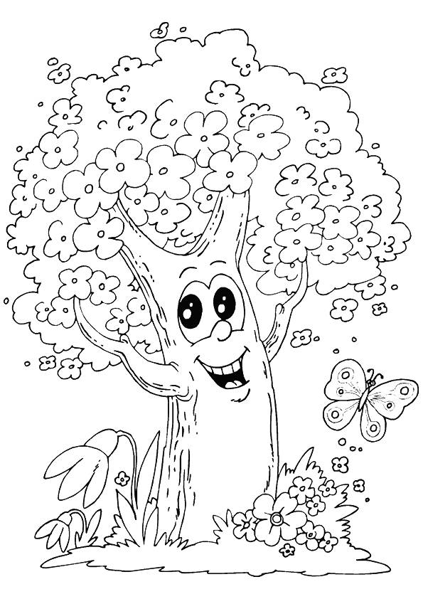 Happy Spring Tree Coloring Page