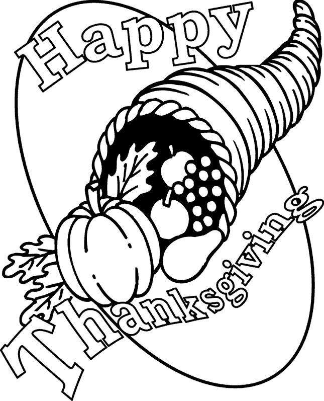 Happy Thanksgiving Cornucopia Coloring Page