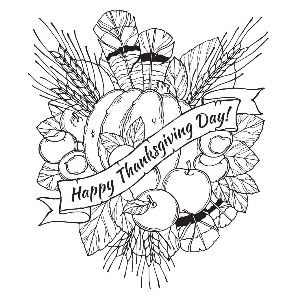 Happy Thanksgiving Harvest Arrangement Coloring Page