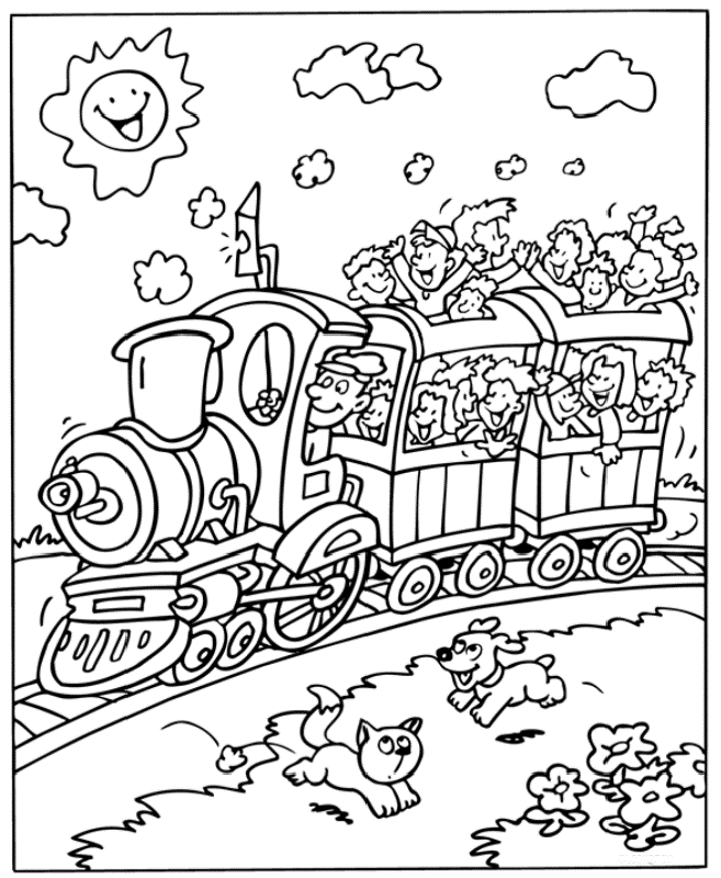 Happy Train Passengers Coloring Page