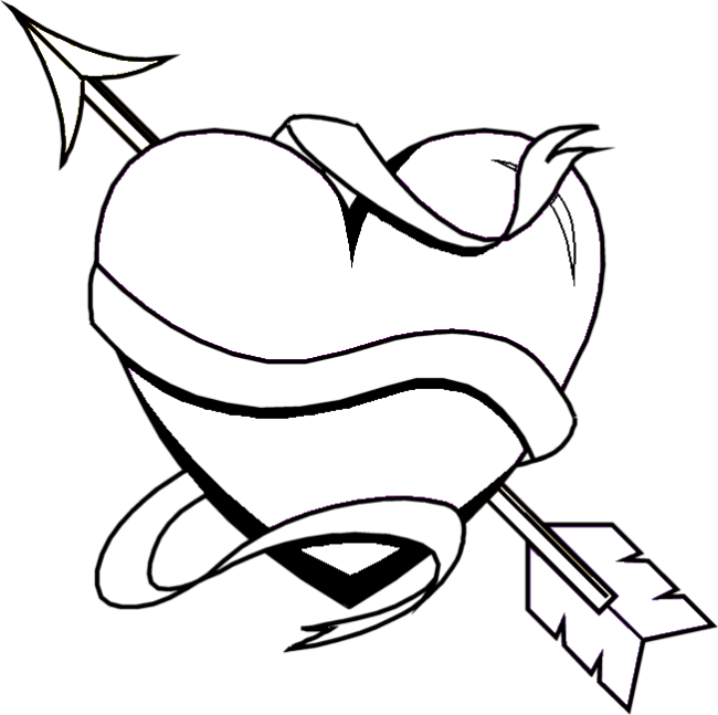 Heart With Arrow And Banner Coloring Page