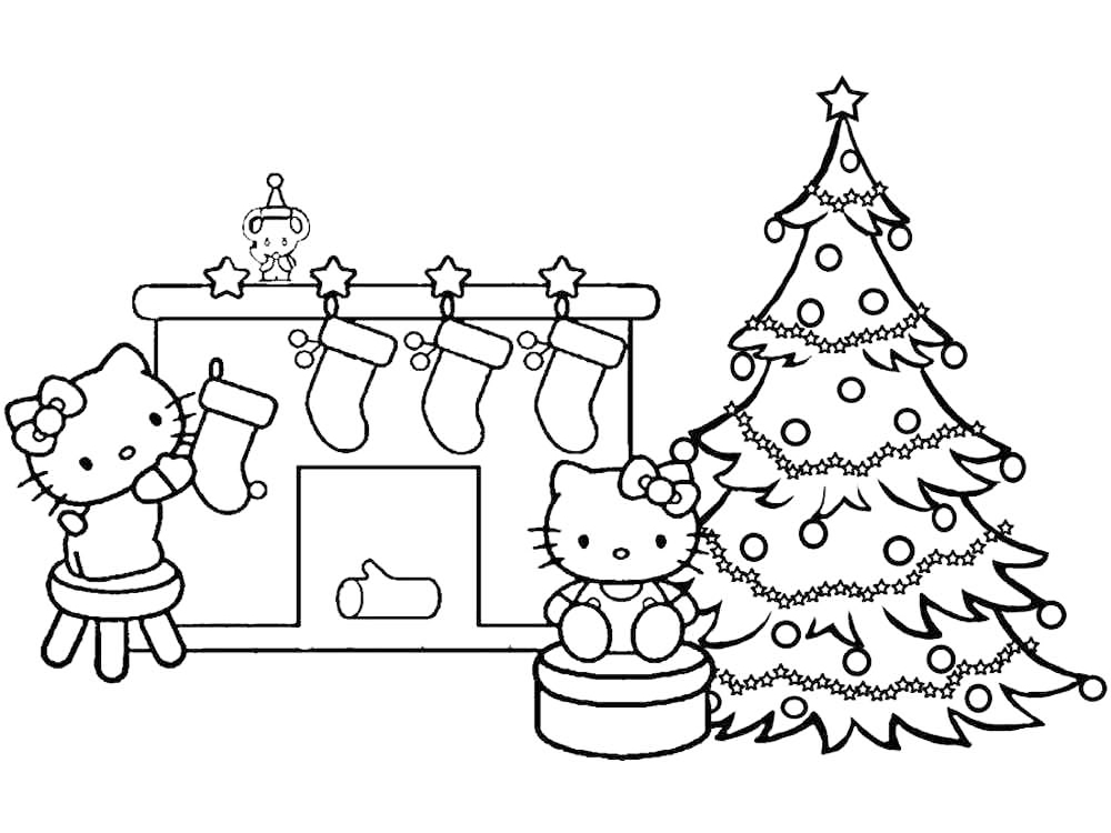 Hello Kitty Decorate Christmas Coloring Page