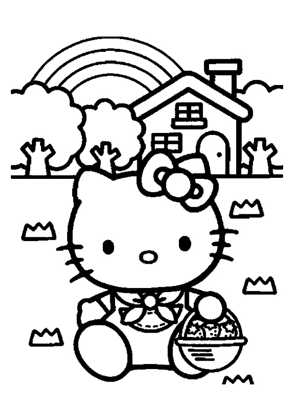 Hello Kitty Rainbow Coloring Page