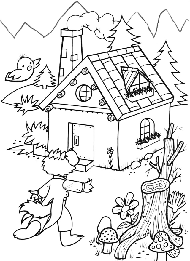 House With Tree Stump Coloring Page