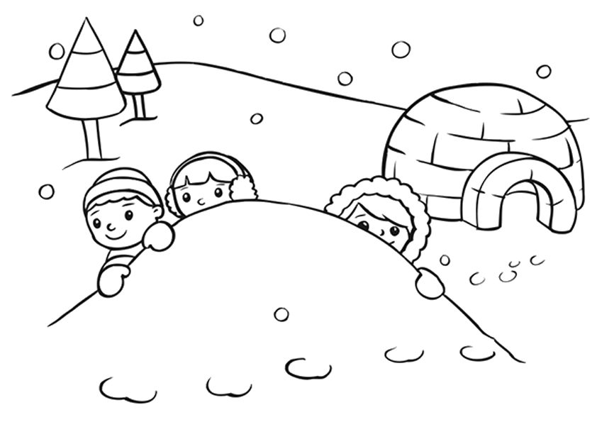 Kids Playing In Winter Coloring Page