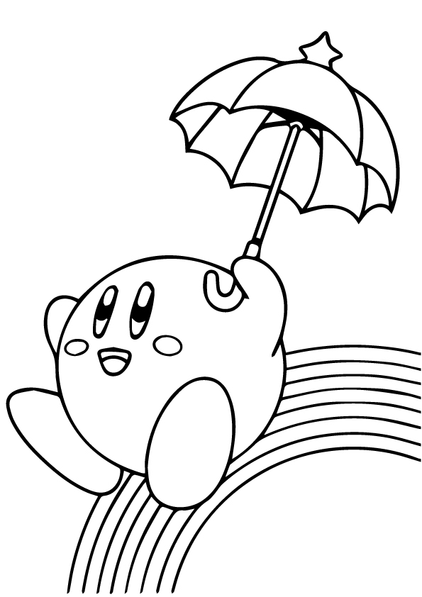 Kirby On A Rainbow Coloring Page