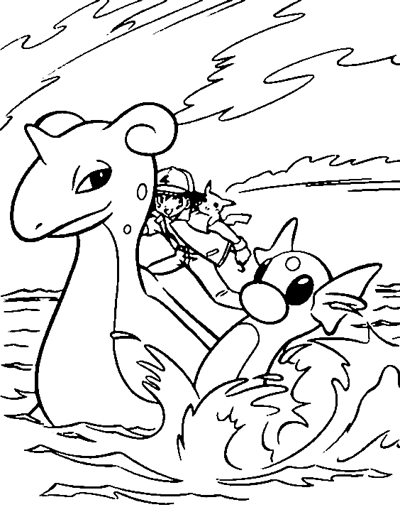Lapras and Dratini Pokemon Coloring Pages