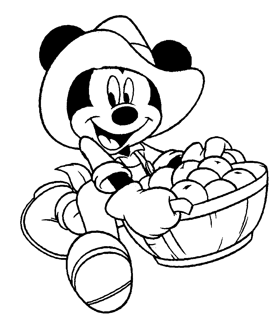 Mickey Mouse With Apples Coloring Page
