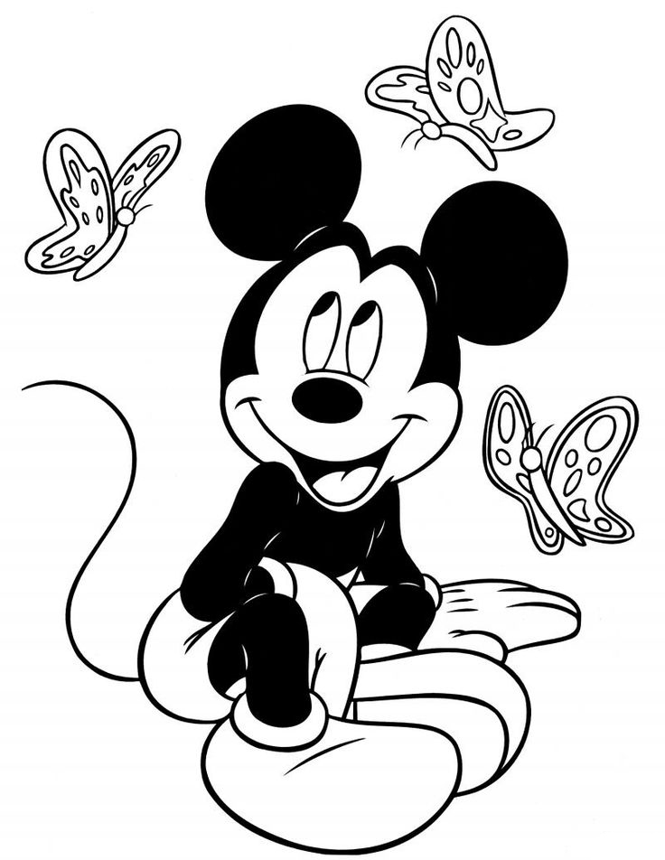 Mickey And Butterfly Coloring Page
