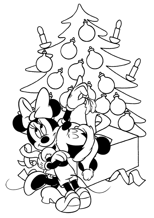 Mickey And Minnie Christmas Tree Coloring Page