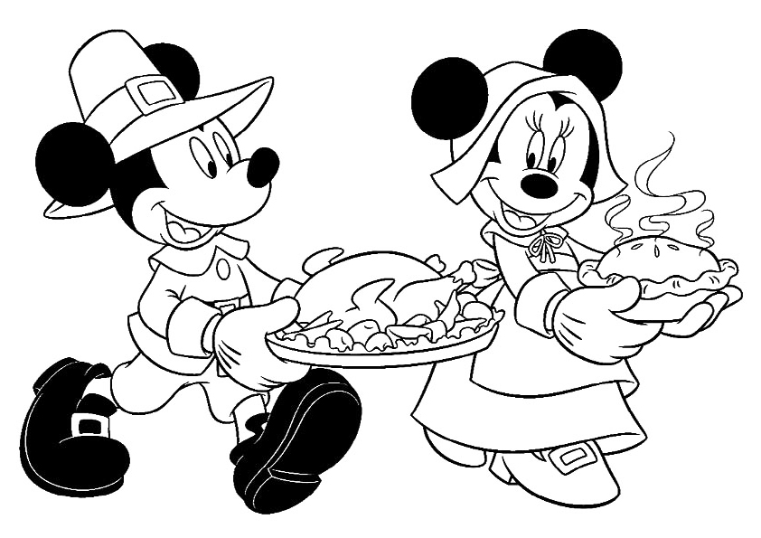 Mickey And Minnie Pilgrims Thanksgiving Coloring