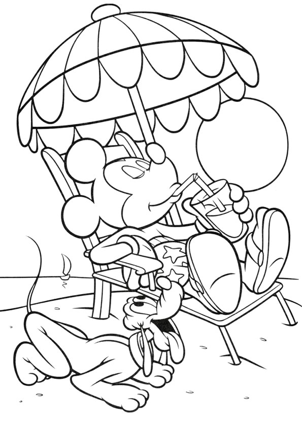 Mickey And Pluto On The Beach Coloring Page