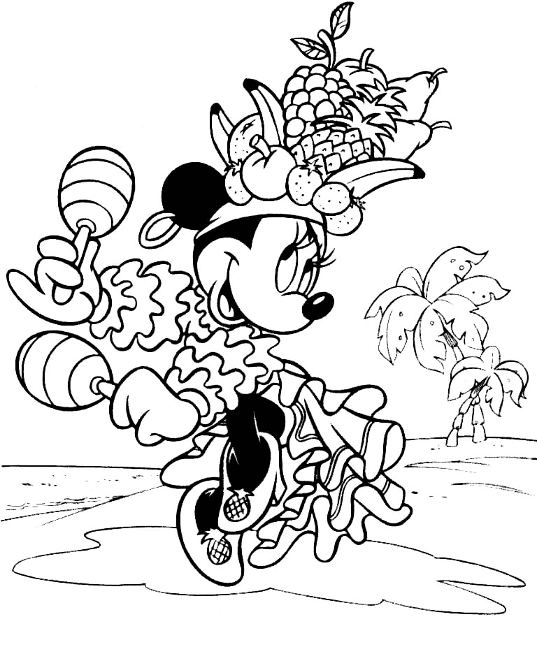 Minnie Mouse With Fruit Hat Coloring Page